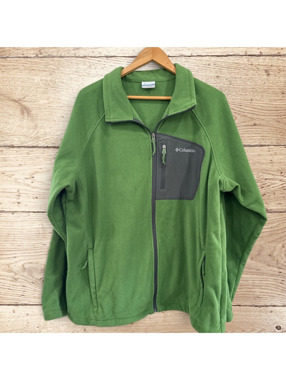 Columbia Men’s XL Green Gray Fleece Jacket Full Zip Gorpcore Hiking Outdoor